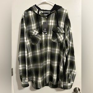 Men plaid flannel with hood